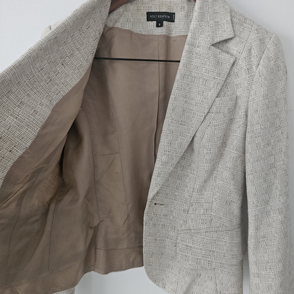Holt Renfrew Cream/Brown Tweed Blazer Size 8 - Picture 3 of 10